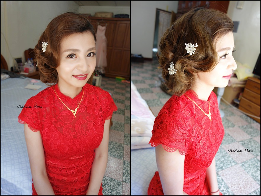 復古旗袍、指推波、紅唇新娘文訂造型
